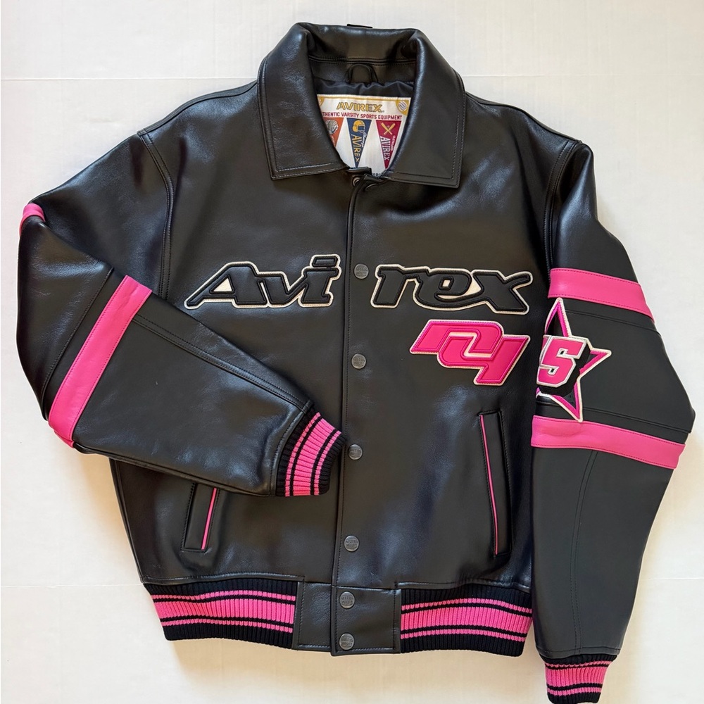 Avirex Black and Pink Leather Bomber